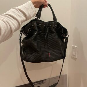 Christian Louboutin Black Quilted Drawstring Hobo Tote Bag with Stud Accents